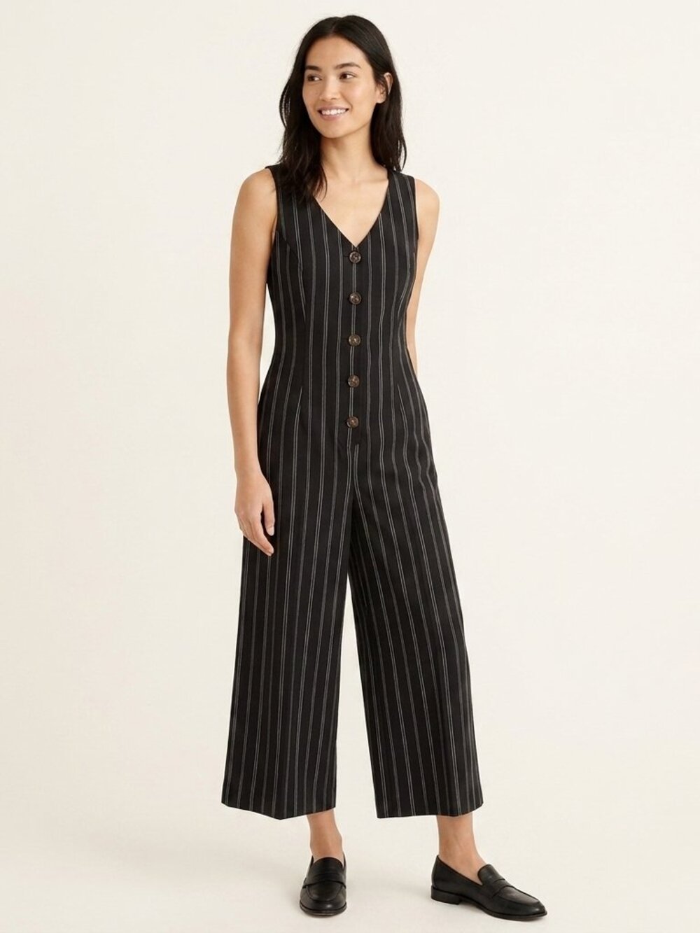 Urban Romantics Cotton Pinstripe Jumpsuit - Black & White - US L